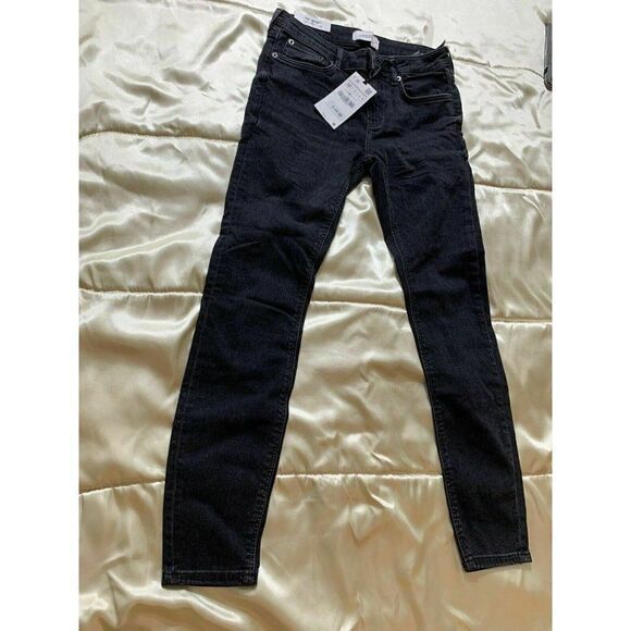 Zara Womens New Solid Black Mid Rise Skinny Jeans Denim 6 Small - Picture 2 of 10